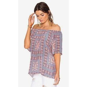 TOLANI Womens Top Size Small Coral Maritza Patchwork Off-Shoulder Silk  $178